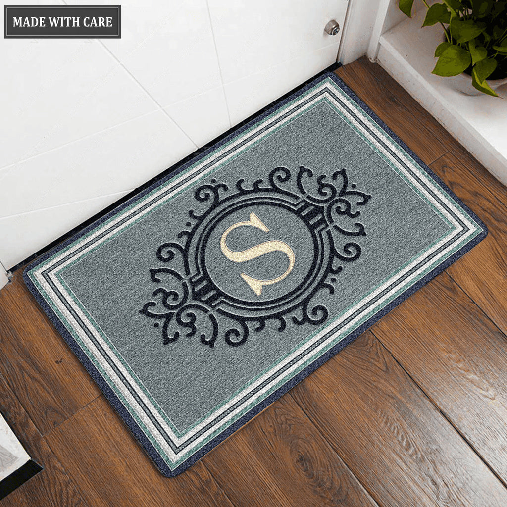 Printfamily L01 Vintage Monogram The First Letter of Family Name Personalized Doormat
