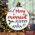 Christmas Light Floral Merry And Married Couple Personalized Ornament