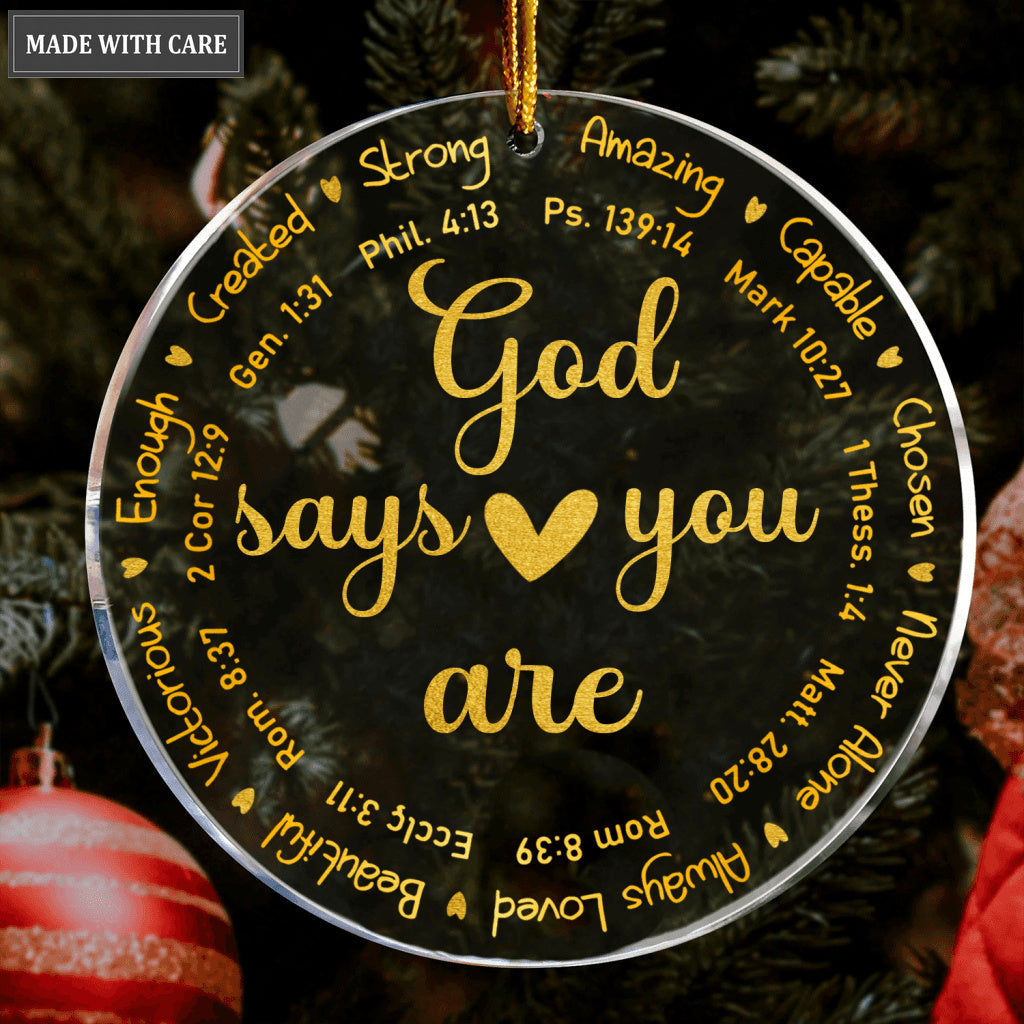Golden Heart God Says You Are Transparent Ornament