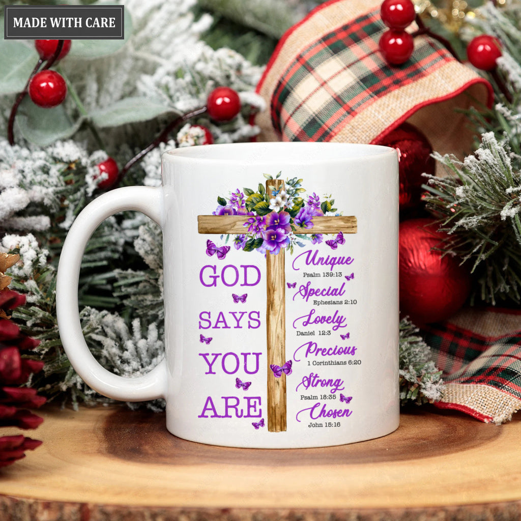Purple Flower And Cross God Says You Are Mug