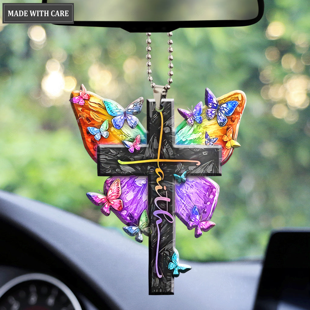 Colorful Butterfly Faith Cross Ornament