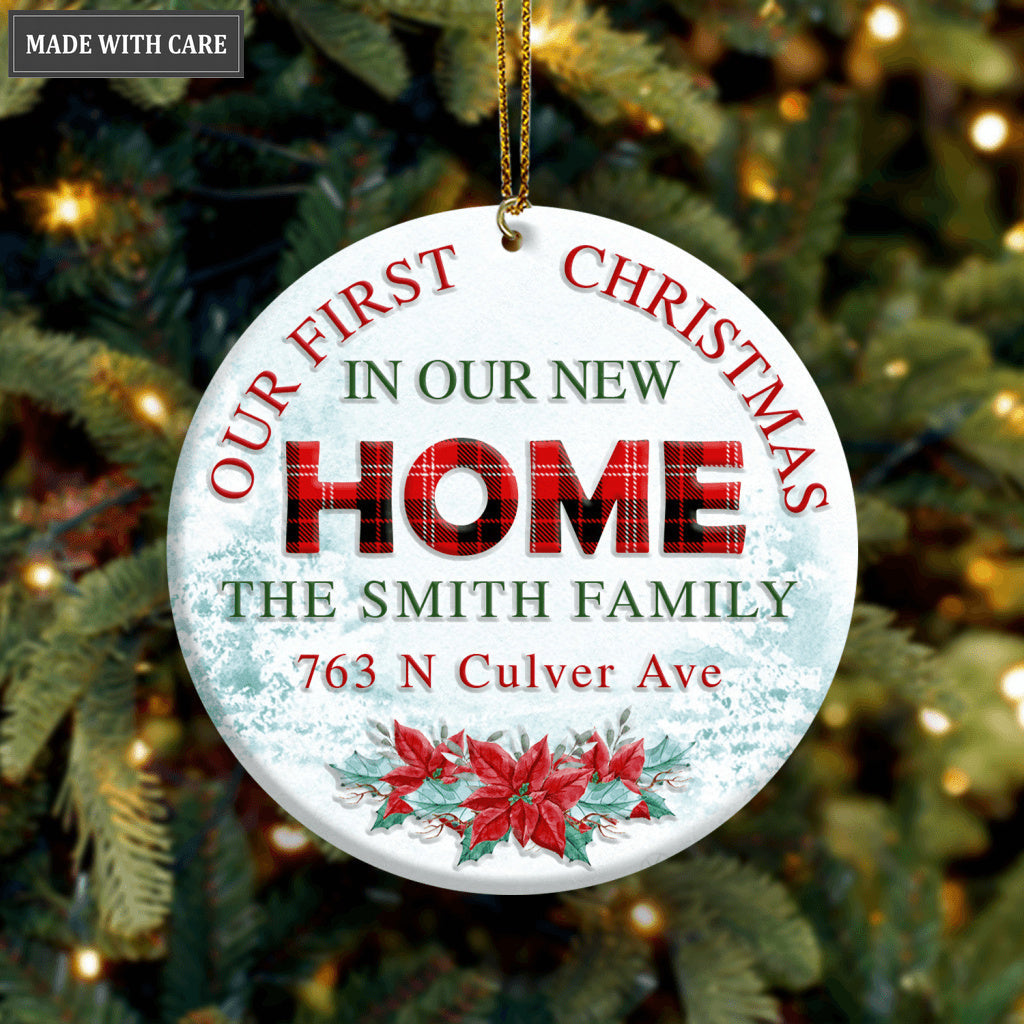 Poinsettia Snow Our First Christmas In Our New Home Personalized Ornament