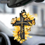 Faith Cross Butterfly Sunflowers Yellow Ornament
