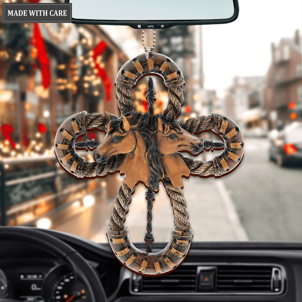 Horses And Bosal Cross Wooden Ornament