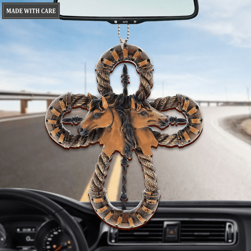 Horses And Bosal Cross Wooden Ornament