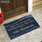 Personalized Chic Navy Blue Gold Serve The Lord Doormat