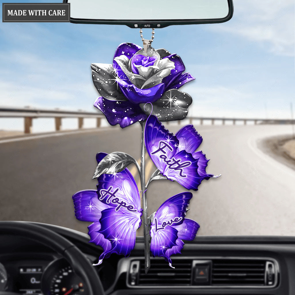 Purple Rose Faith Hope Love Ornament