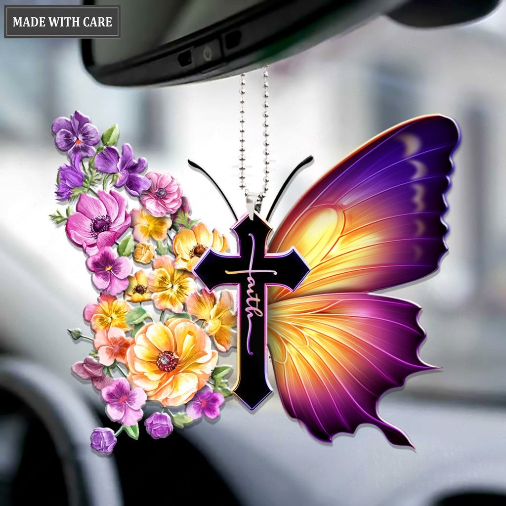 Pansies Faith Butterfly Ornament