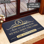 Elegant Navy Ornate Serve The Lord Personalized Doormat