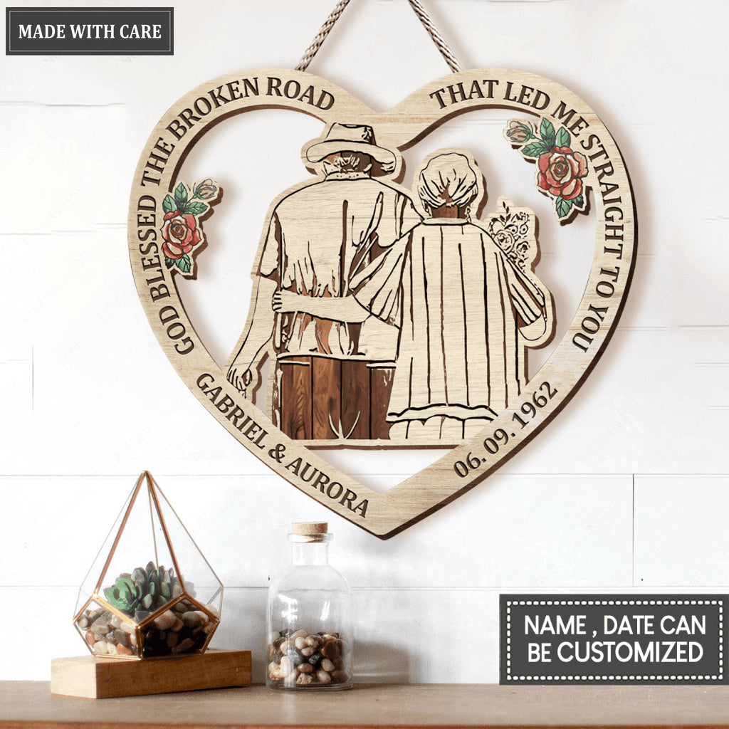 Couple Hugging God Blessed Customized Shape Wooden Sign