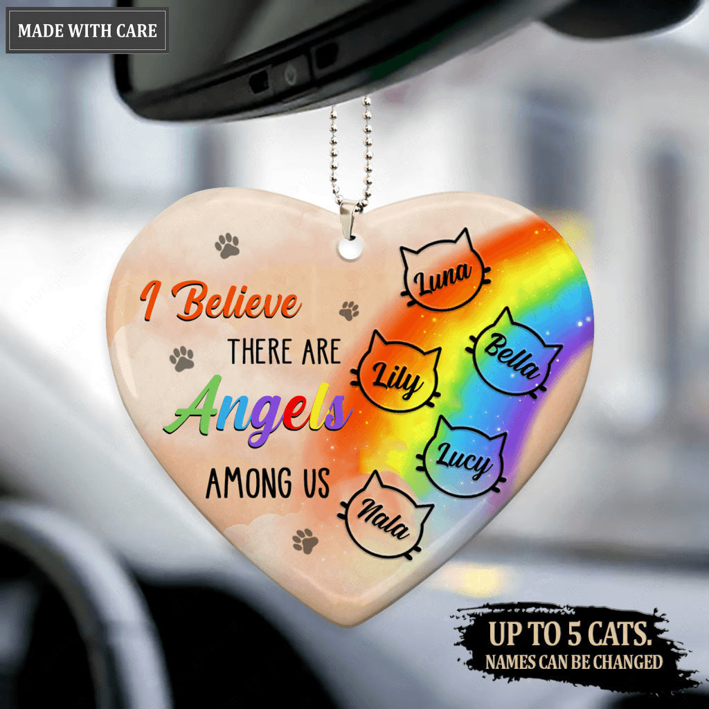 Rainbow Cat Angels Among Us Memorial Personalized Heart Ornament