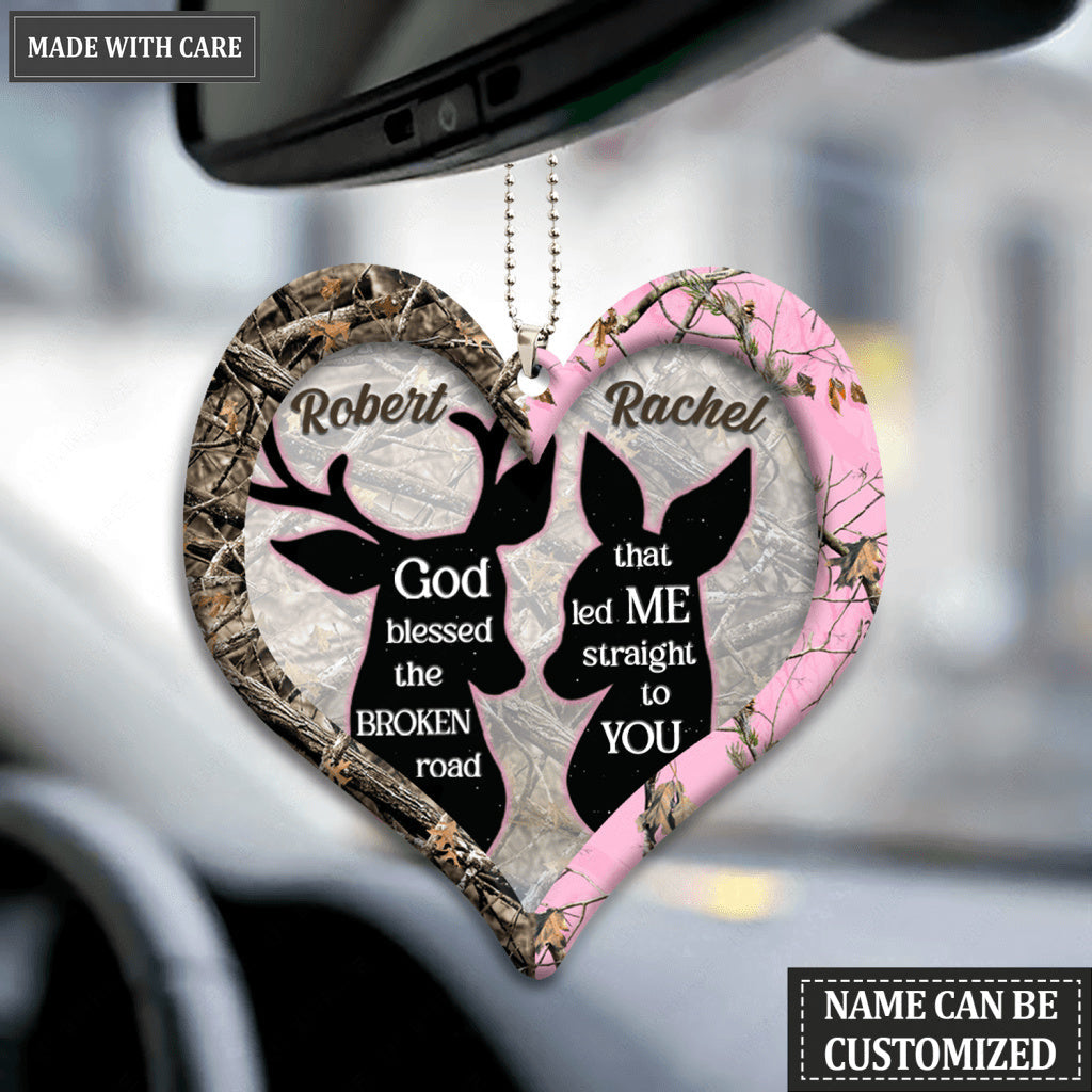 Silhouette Of Couple Deer God Blessed Personalized Ornament