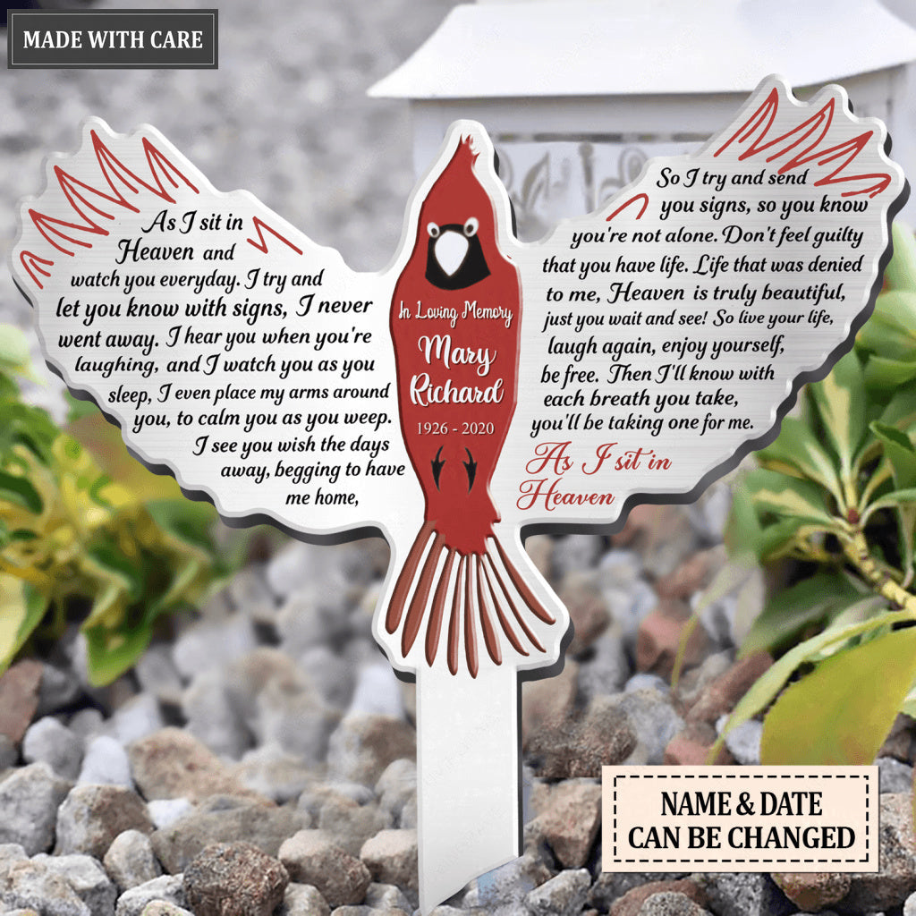 Personalized As I Sit In Heaven Cardinal Plaque Stake