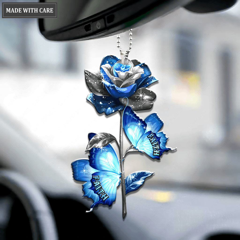 Blue Rose And Butterfly Faith Hope Love Ornament