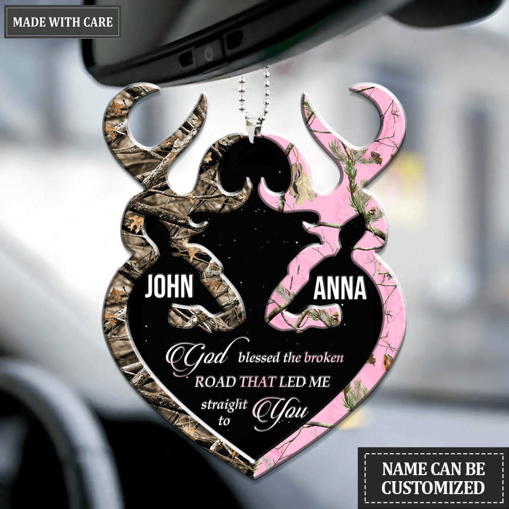 Personalized Buck And Doe Heart God Blessed Ornament
