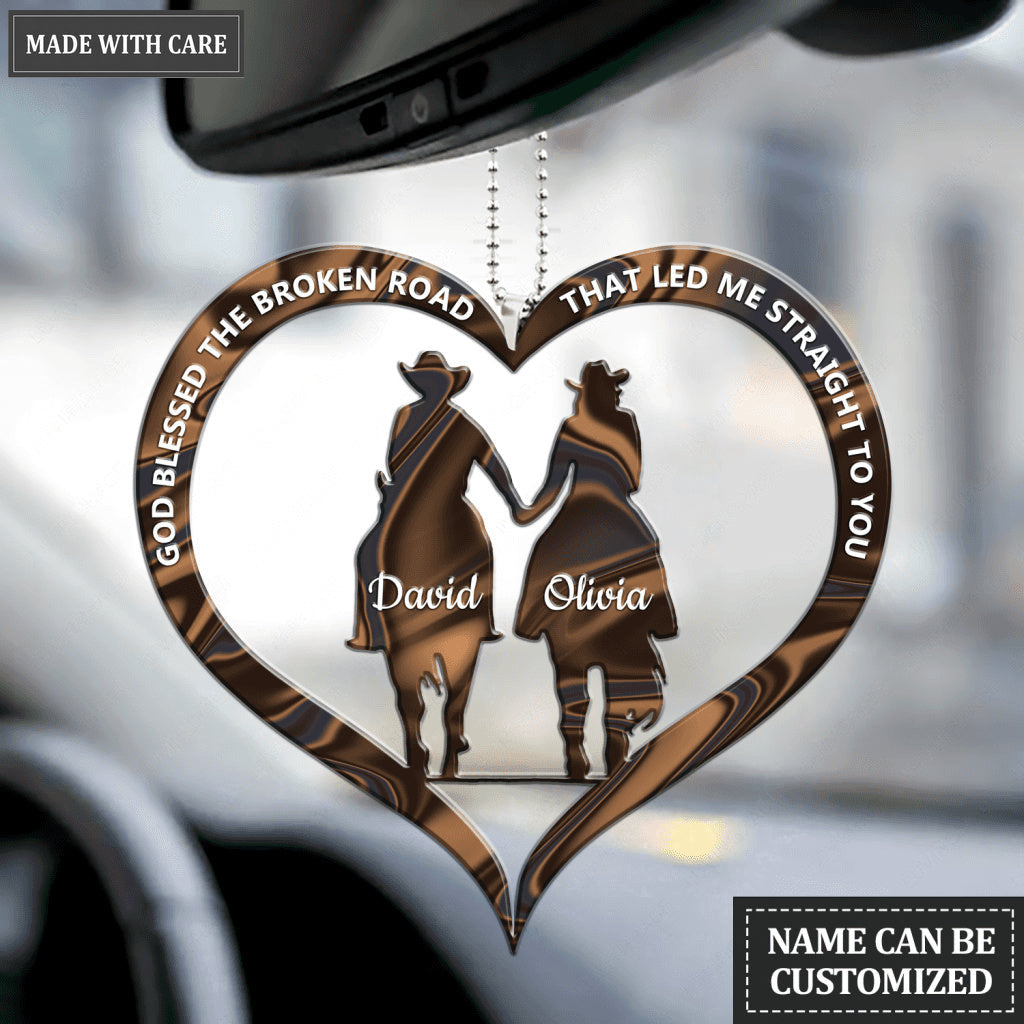 Cowboy and Cowgirl Holding Hands God Blessed Personalized Ornament