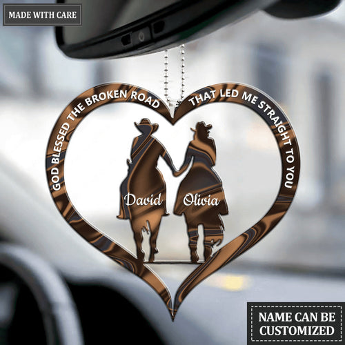 Cowboy and Cowgirl Holding Hands God Blessed Personalized Ornament