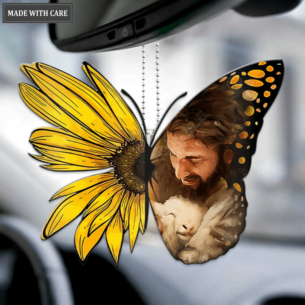 Jesus And Lamb With Sunflower Butterfly Ornament