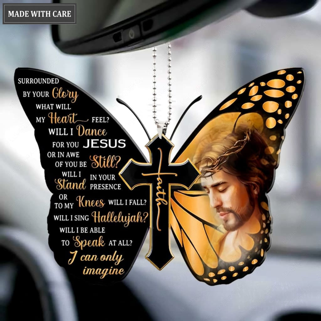Yellow Butterfly And Jesus Surrounded By The Glory Ornament
