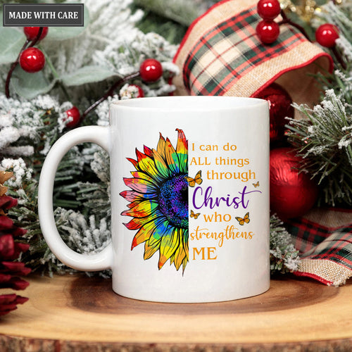 Colorful Sunflower I Can Do All Things Through Christ Mug