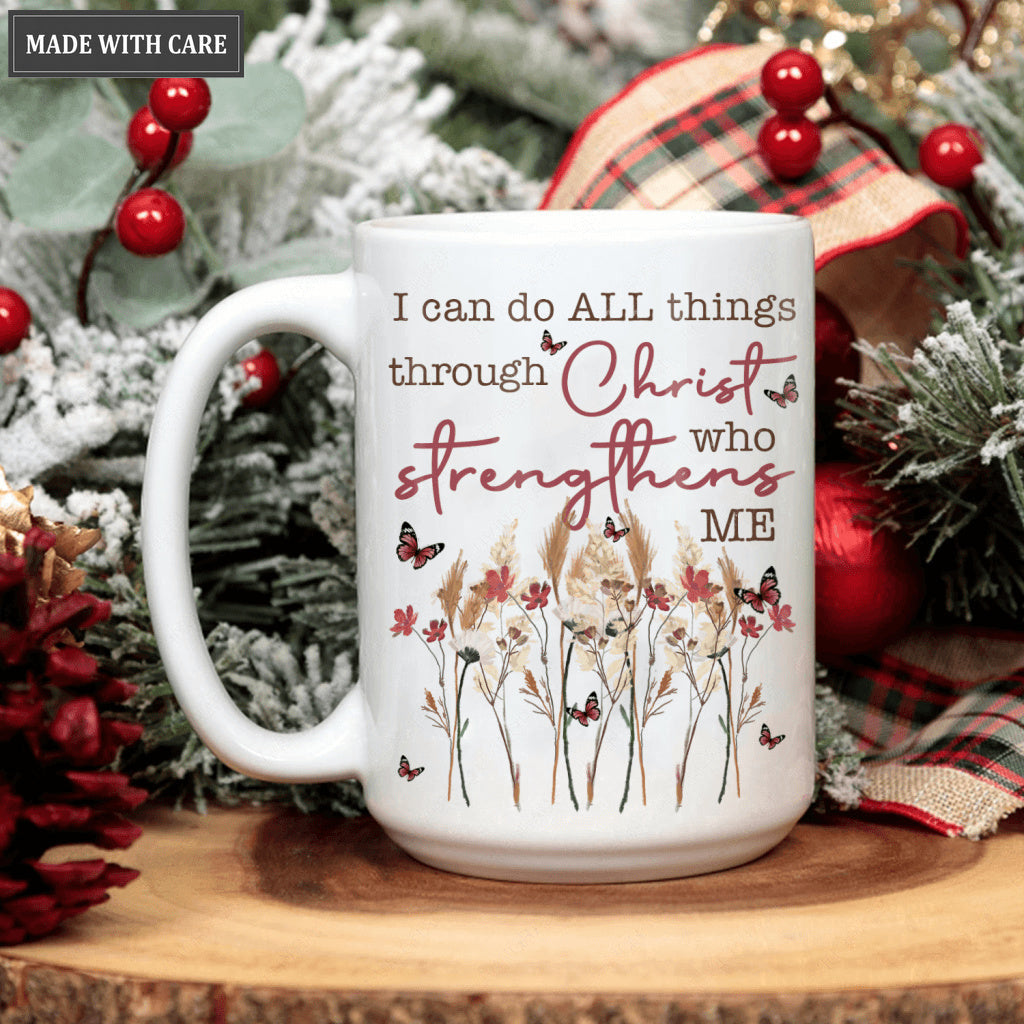 Vintage Wild Flower I Can Do All Things Through Christ Mug