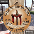 Cross With Scarf Serve The Lord Personalized Wood Circle Sign