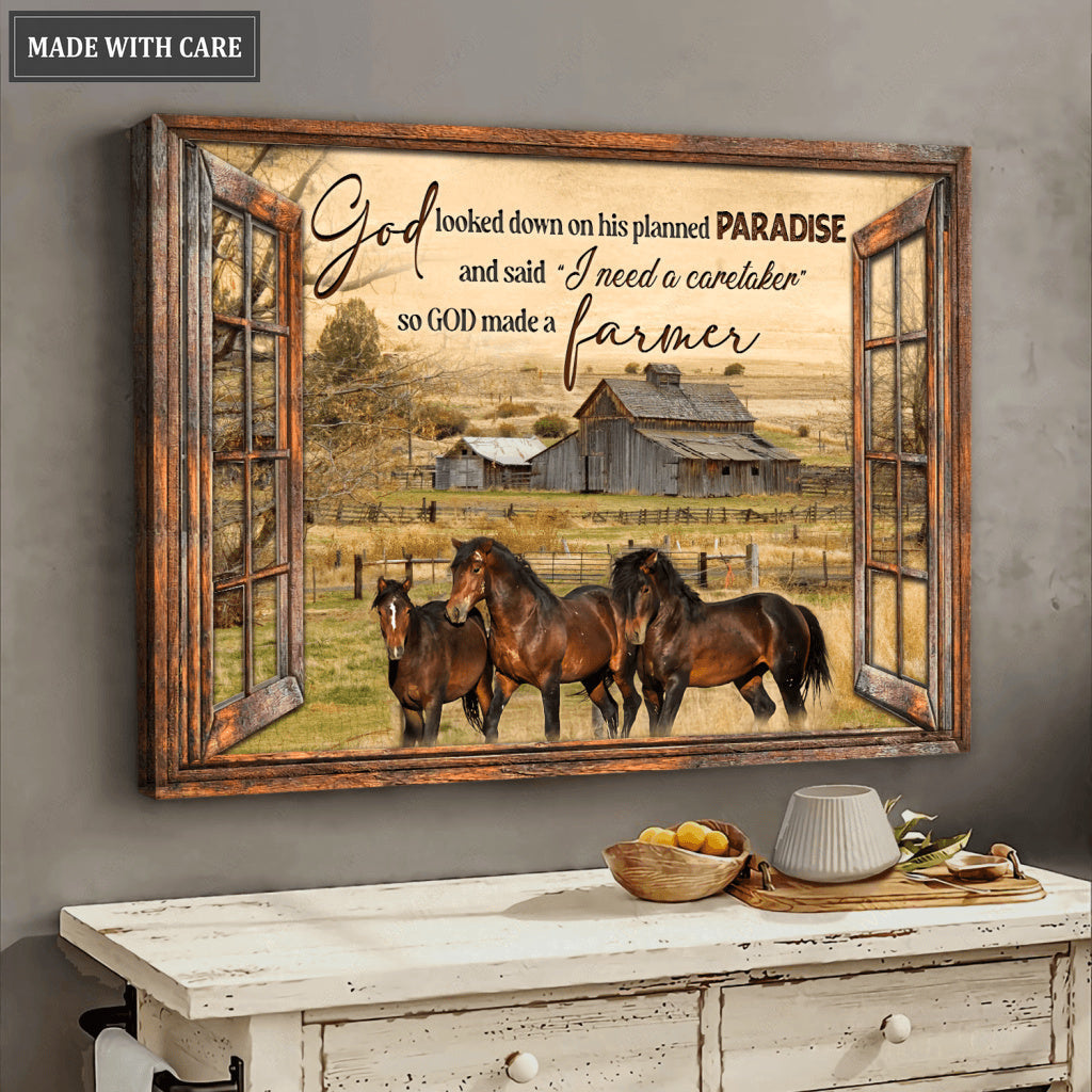 God Made A Farmer Horse And Barn Window Frame Wall Art