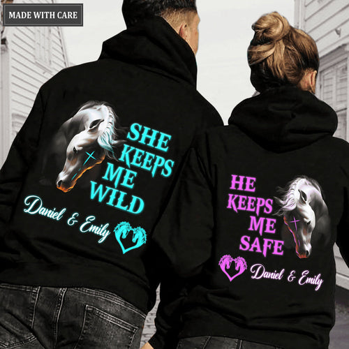 Couple Horse She Keeps Me Wild He Keep Me Safe Personalized Hoodie