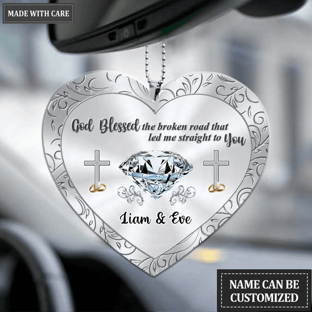 Christian Diamond Couple Rings God Blessed Personalized Ornament