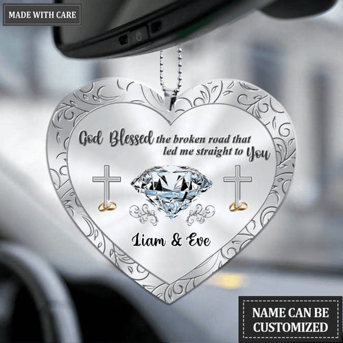 Christian Diamond Couple Rings God Blessed Personalized Ornament