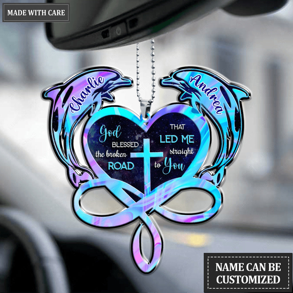 Dolphins Hologram Infinity Heart God Blessed Personalized Ornament