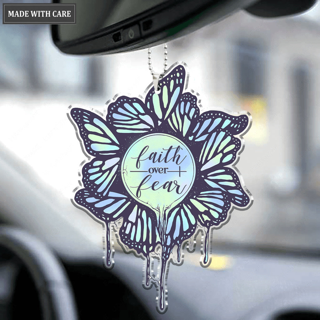 Hologram Butterflies Faith Over Fear Ornament
