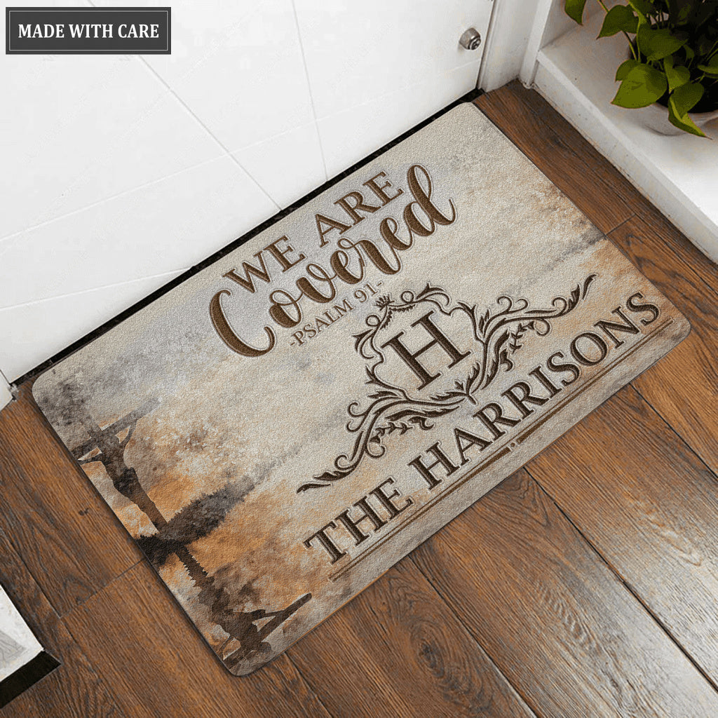 Printfamily L75 Luxury Monogram Collection We Are Covered Personalized Doormat