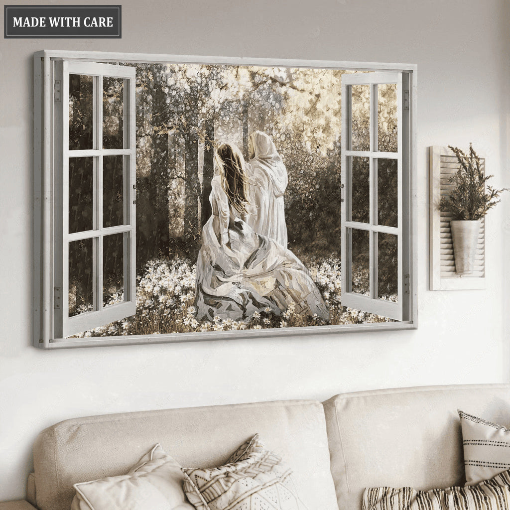 Jesus Walking In The Forest Window Frame Wall Art