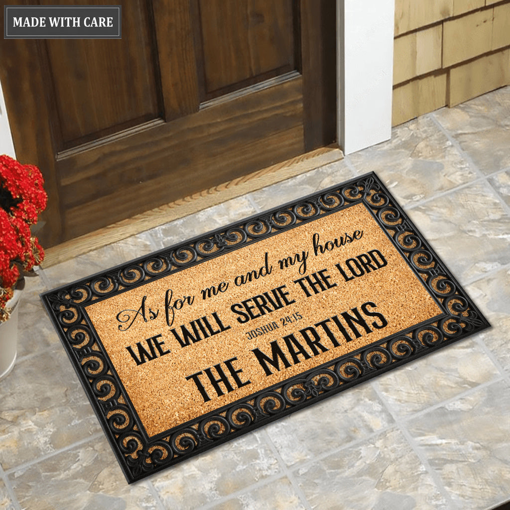Black Monogram Serve The Lord Personalized Tan Doormat