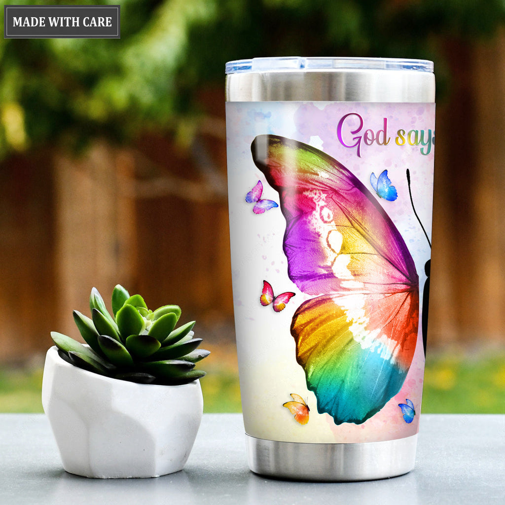 Rainbow Sunflower Butterfly God Says You Are Tumbler