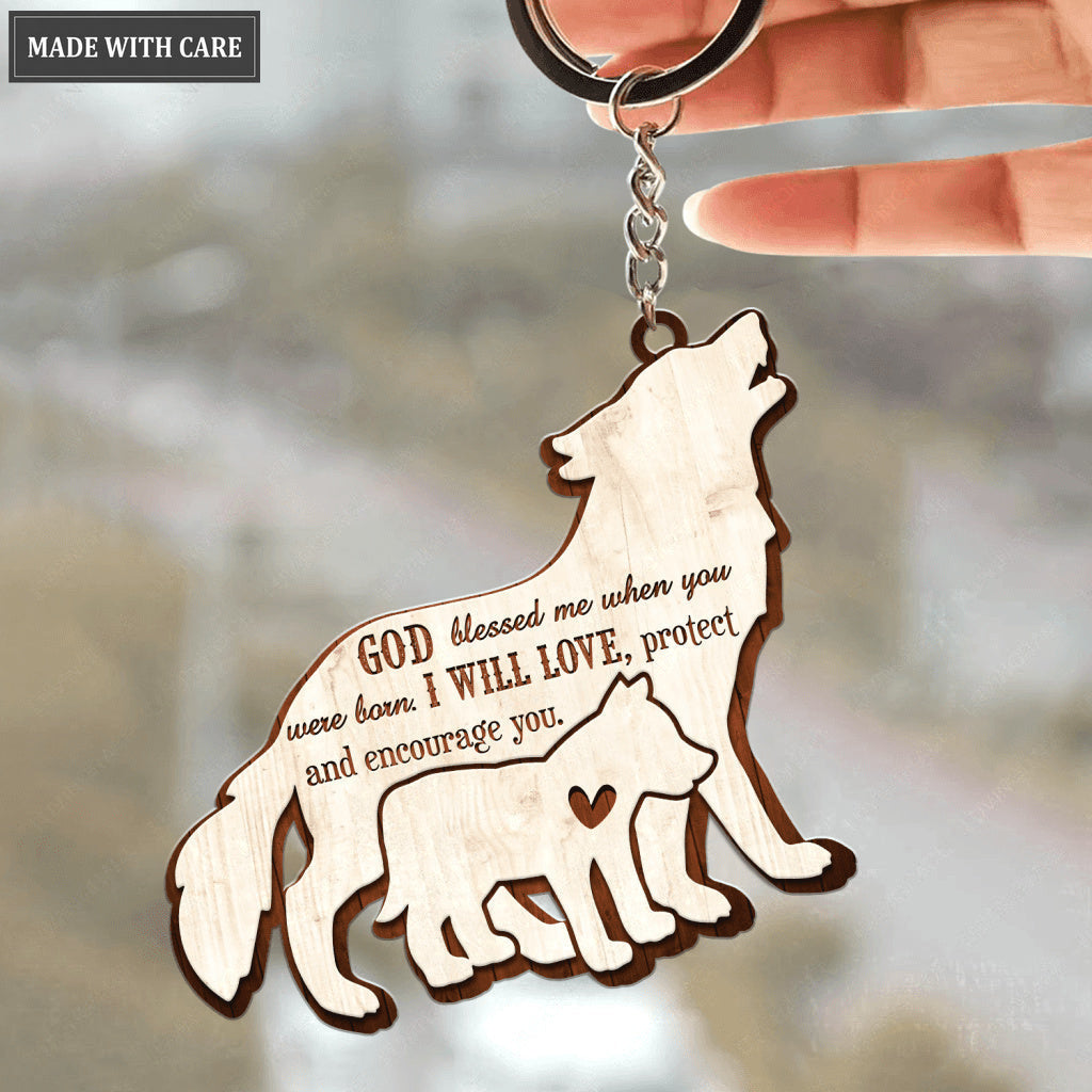 Wolf God Blessed Me When You Were Born Wooden Keychain