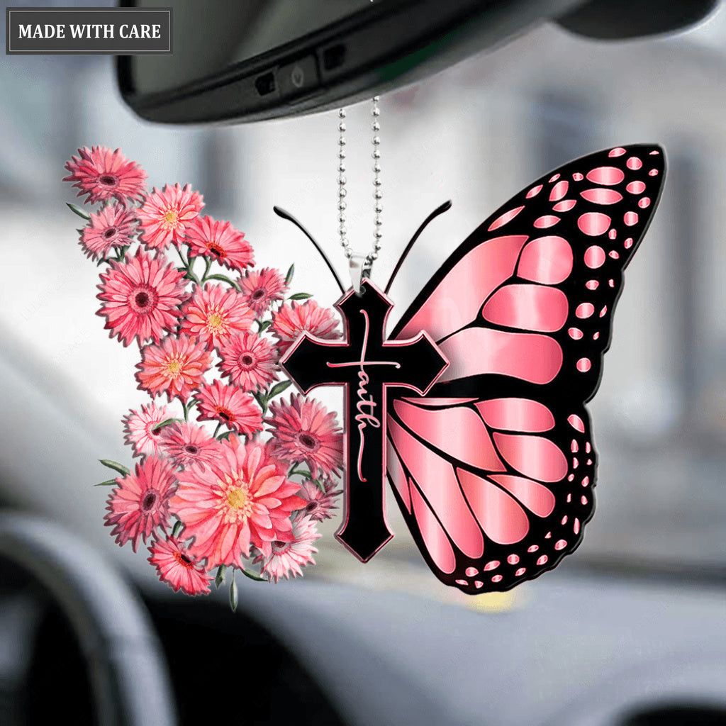 Gerbera Daisy Butterfly Faith Cross Ornament
