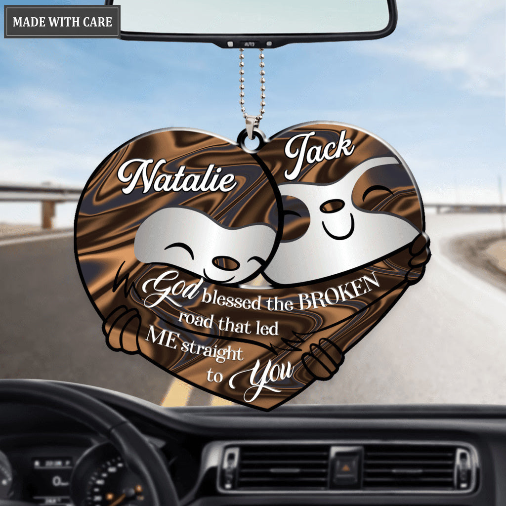 Cute Sloths Love Heart God Blessed Car Hanging Ornament