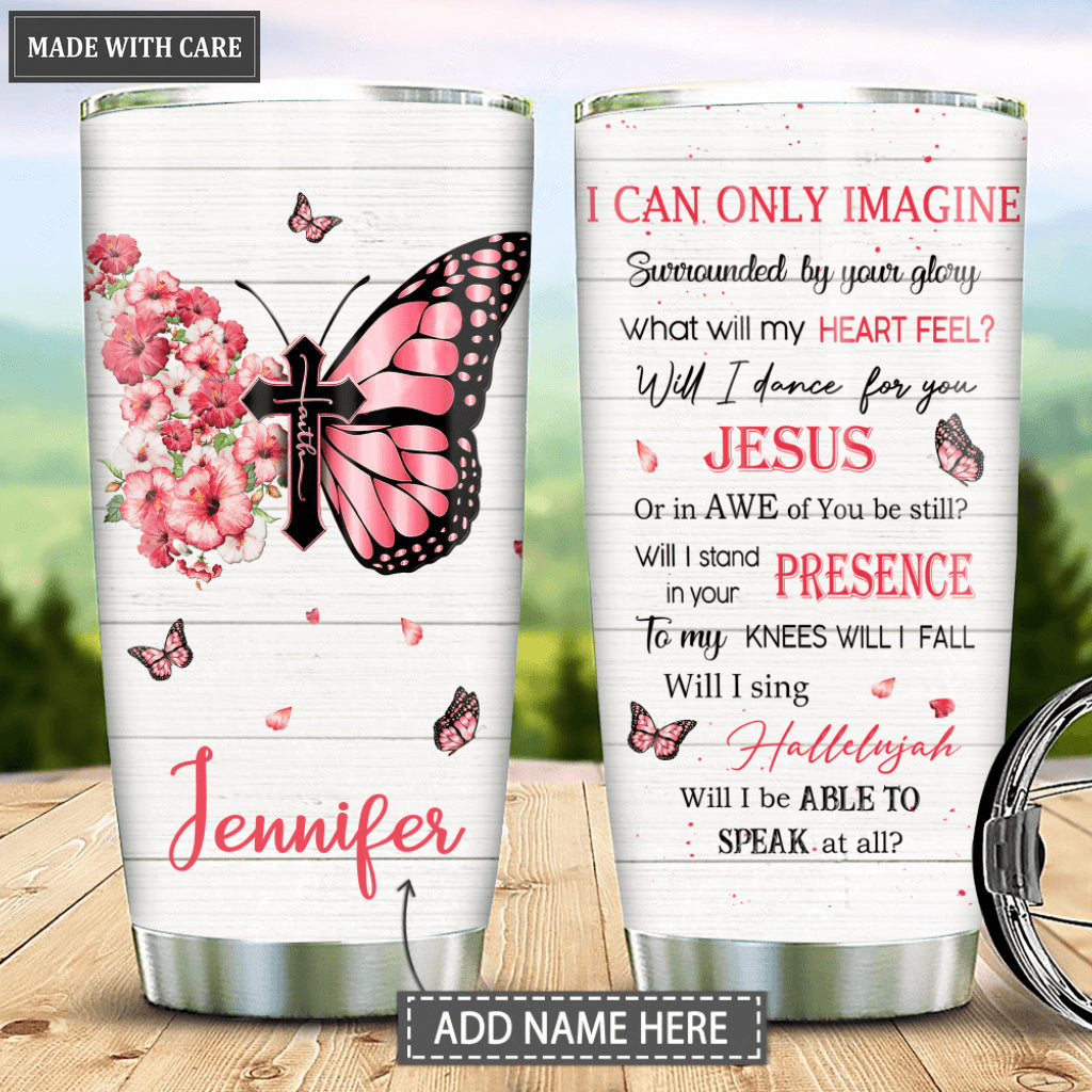 Personalized Hibiscus Butterfly Cross By Glory Tumbler