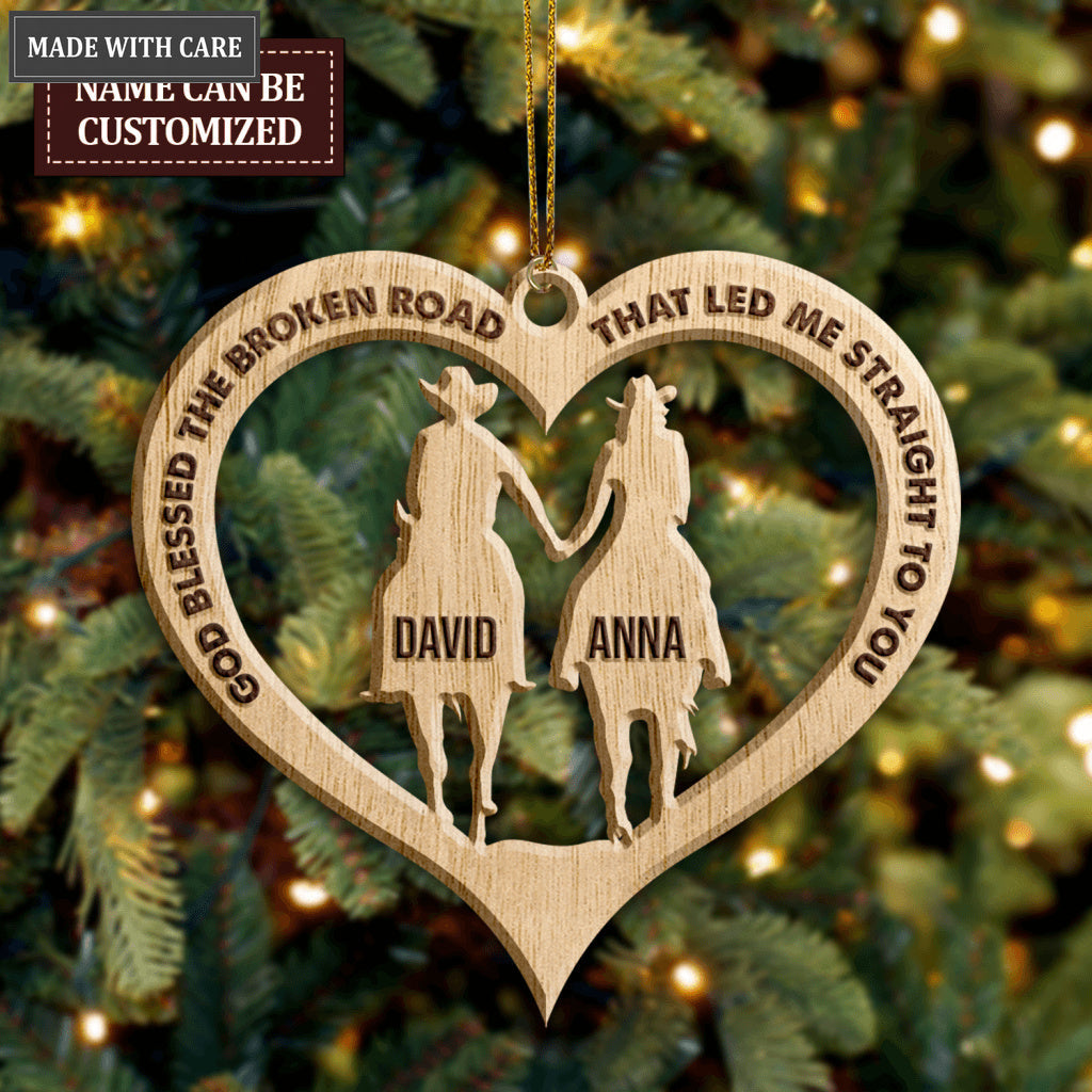 Cowboy And Cowgirl Holding Hands God Blessed Personalized Wood Engraved Ornaments