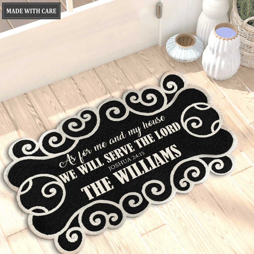 Personalized Monogram Serve The Lord Shaped Doormat