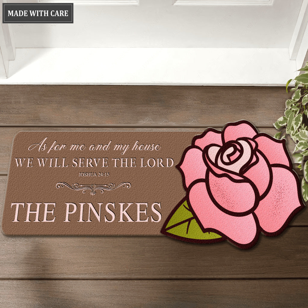 Rose Serve The Lord Personalized Shaped Doormat