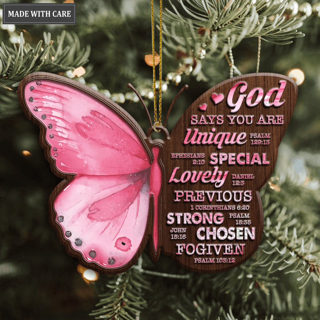 Pink Butterfly God Say You Are Wood Engraved Ornaments