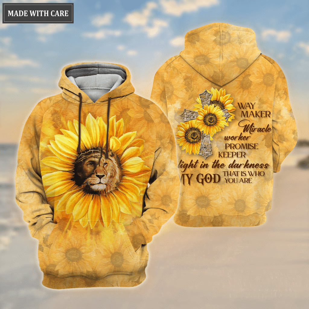 Sunflower Jesus Christ Lion Cross Way Maker My God Hoodie