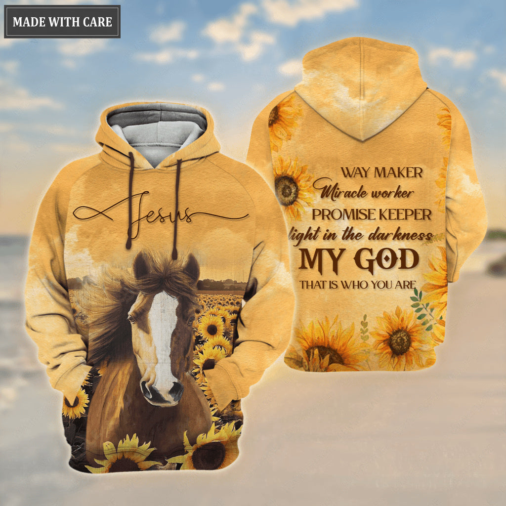 Sunflower Jesus Christ Love Horse Way Maker My God Hoodie