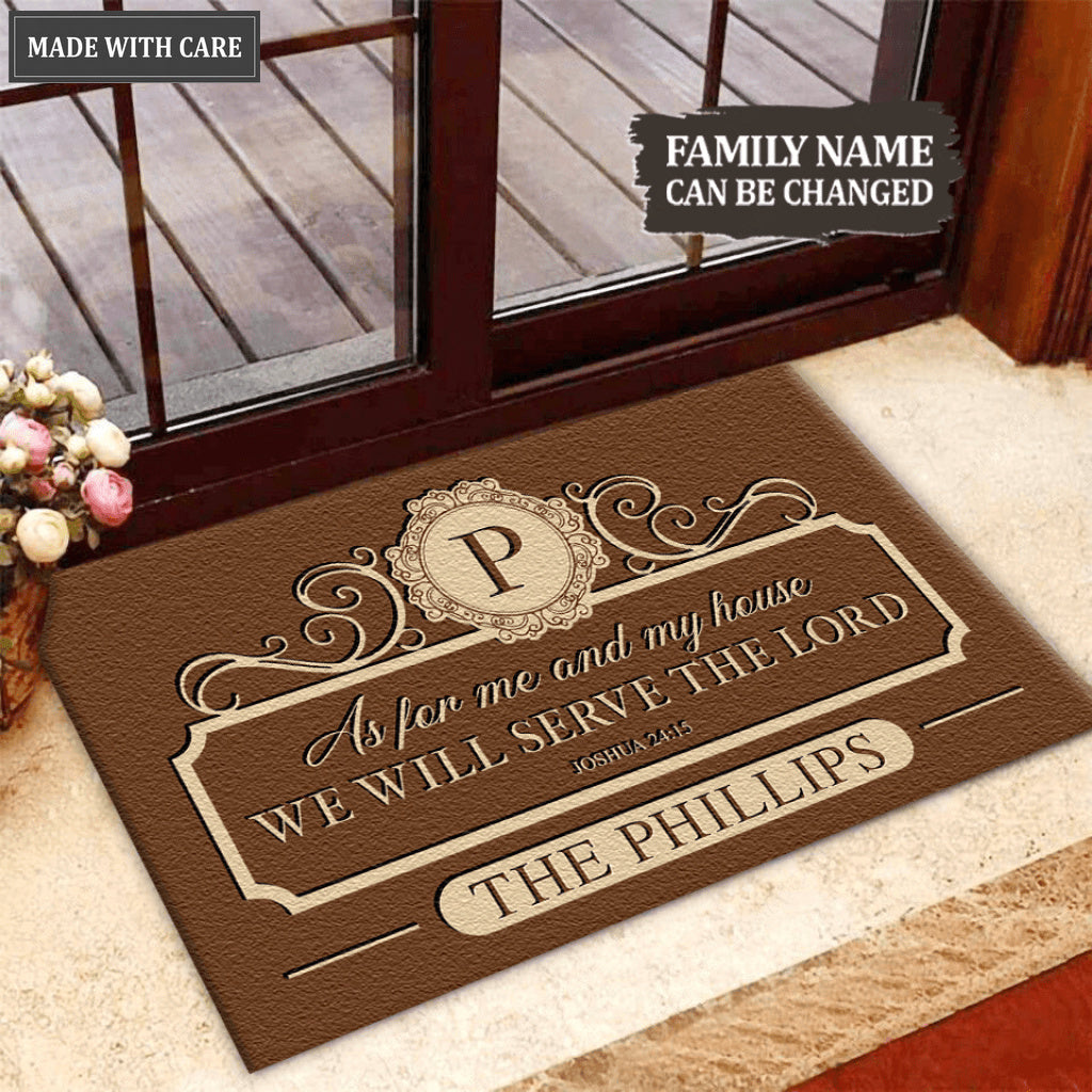 Personalized Brown Elegant Serve The Lord Doormat