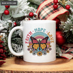 Vintage Hippie Flower Butterfly Cross Faith Hope Love Mug