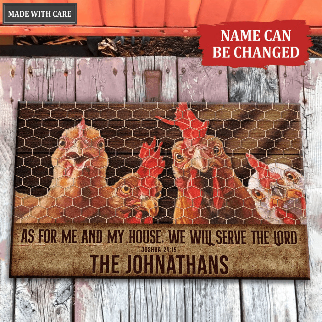 Chicken Serve The Lord Personalized Farmhouse Doormat