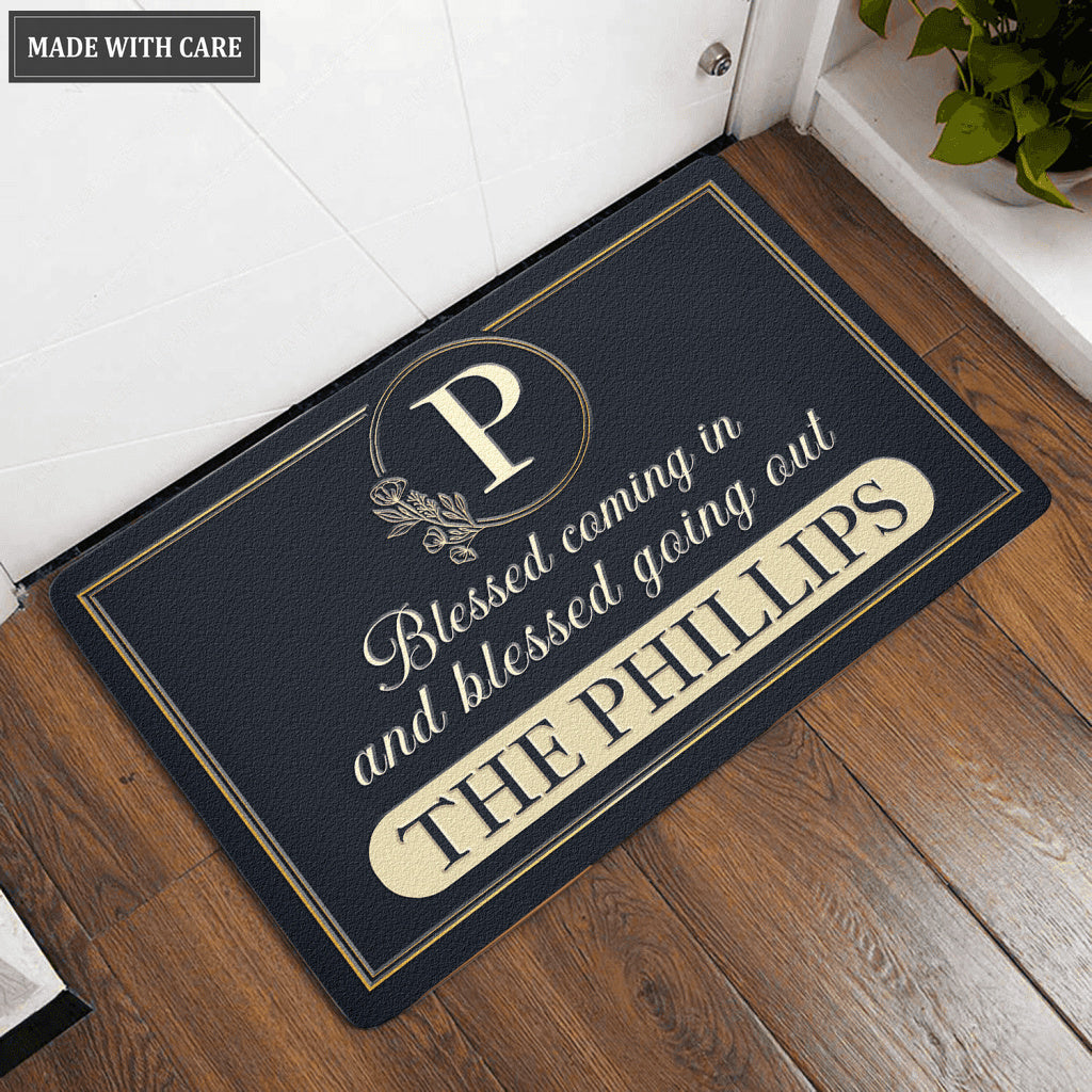 Luvingrace L164 Vintage Elegant Blessed Coming In Personalized Doormat